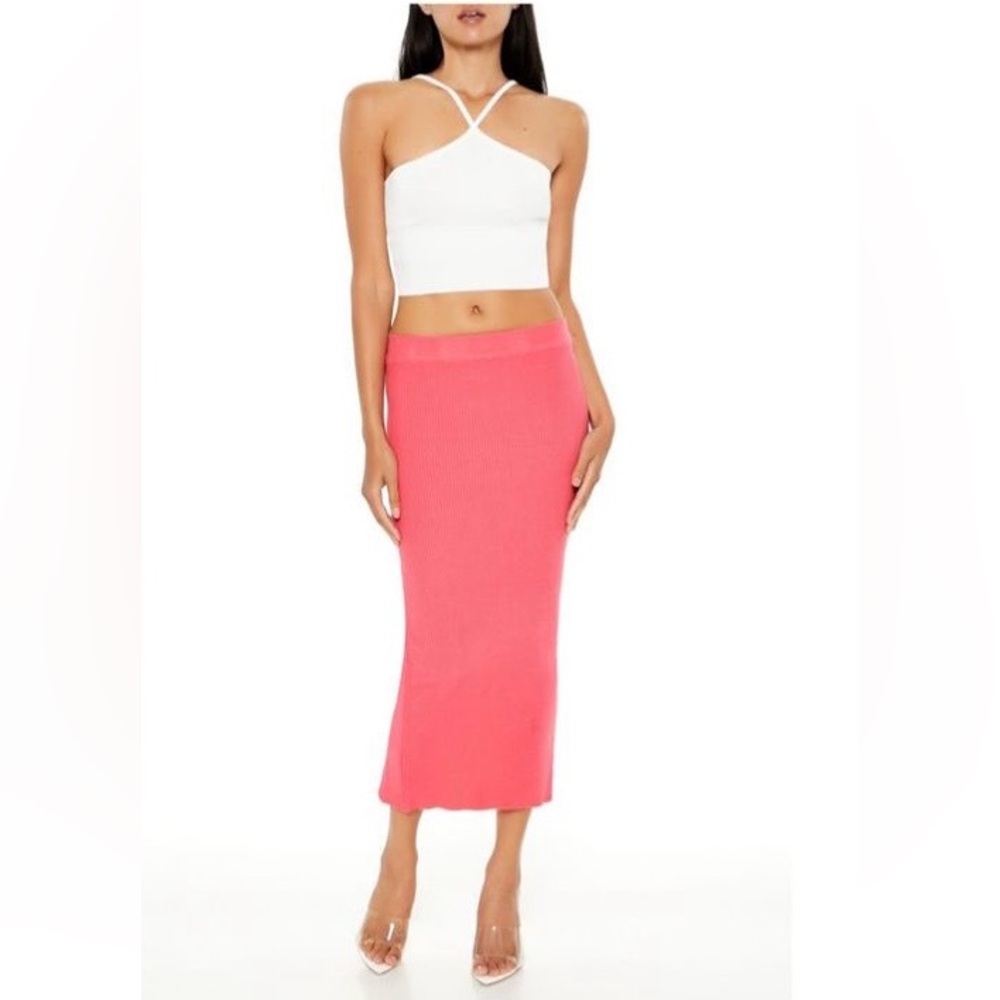 Salmon Ribbed Knit Skirt